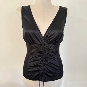 Vintage y2k BCBGMAXAZRIA black ruched corset style Babydoll top bow Size M goth